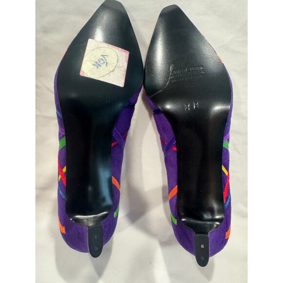 Pazzo Purple Suede & Multicolored Ribbon Size 8B Pump - Picture 7 of 13